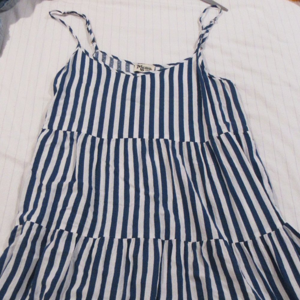 Show Me Your Mumu Caroline Mini Dress Navy Blue and White Striped Dress